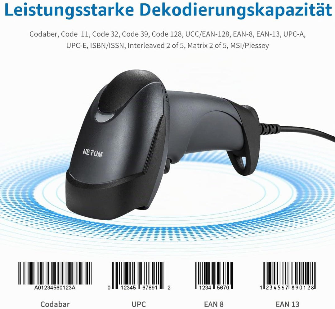 NETUM Handscanner Kabelgebunden Laser-Barcodescanner 32-bit Decoder 1D with USB Kabel NT-M1
