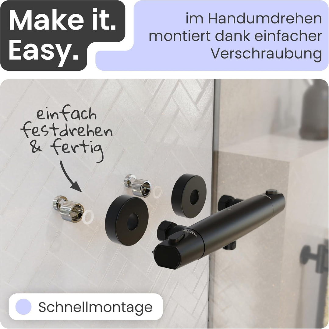 instmaier Beatrice | Duscharmatur mit Thermostat | Schwarz matt | Duschthermostat für Badewanne und
