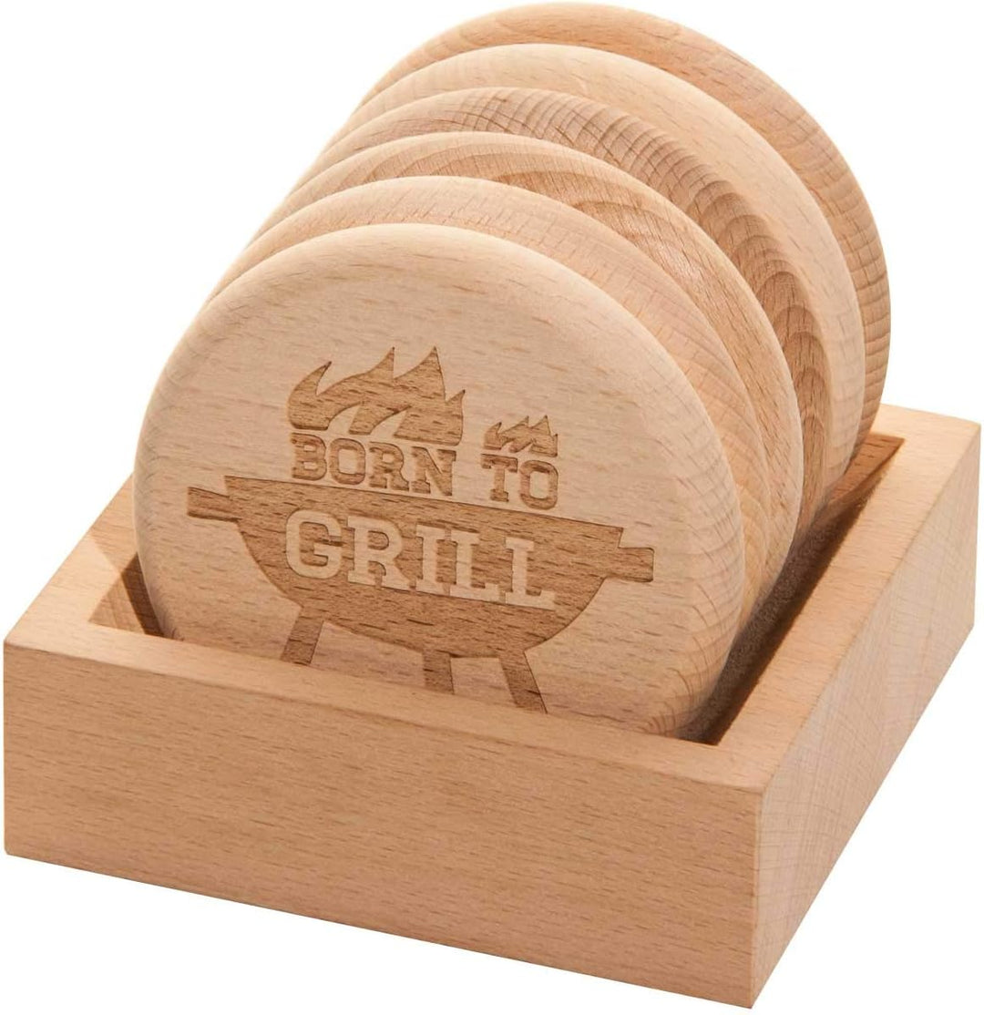 Spruchreif · Bierdeckel Holz · 2in1 Untersetzer und Deckel · 6er Set Glasabdecker inkl. Holz-Ständer