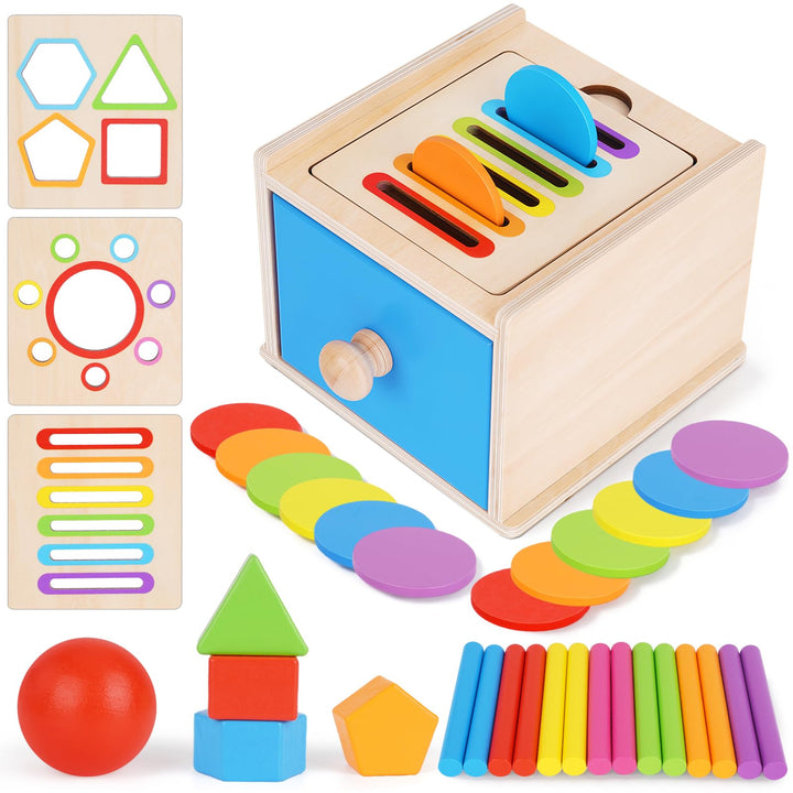 FCSONU Montessori Spielzeug ab 1-3 Jahr|Sortierspiel Feinmotorik Steckspiel | 3in1: Holz Farbe Sorti
