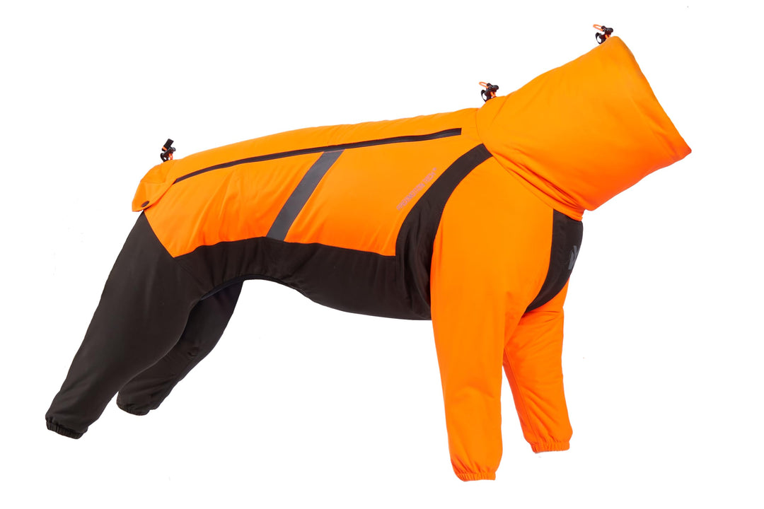 Non-Stop Dogwear Fjord Regenmantel Overall, Reflektierend, Orange-Schwarz, Wasserdichter Hundemantel