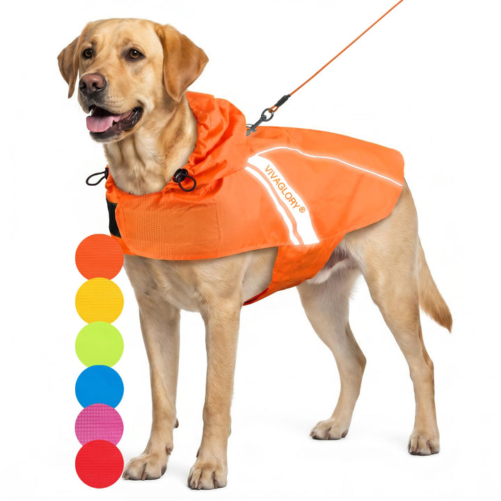 VIVAGLORY Hunderegenmantel für grosse Hunde, leicht an- und ausziehbare Regenbekleidung, reflektiere