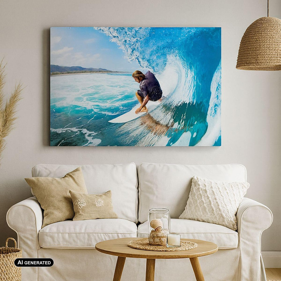 Bilder auf Leinwand 100x70cm Leinwandbild Surfen Surfer Ozean Welle Gross Wanddeko Bild Schlafzimmer
