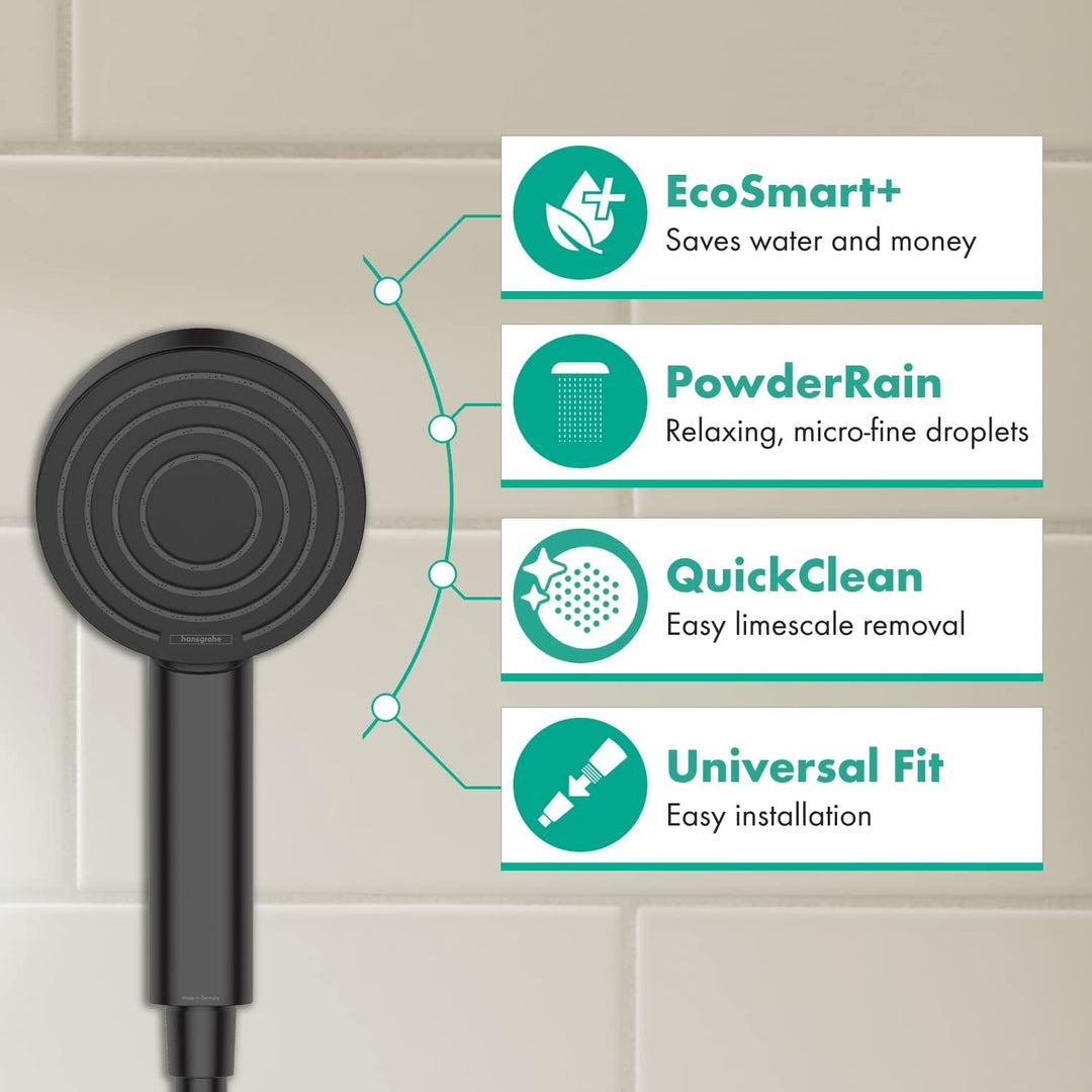 hansgrohe Duschkopf Pulsify S, Duschbrause wassersparend, 1 Strahlart, Antikalk-Funktion, Mattschwar