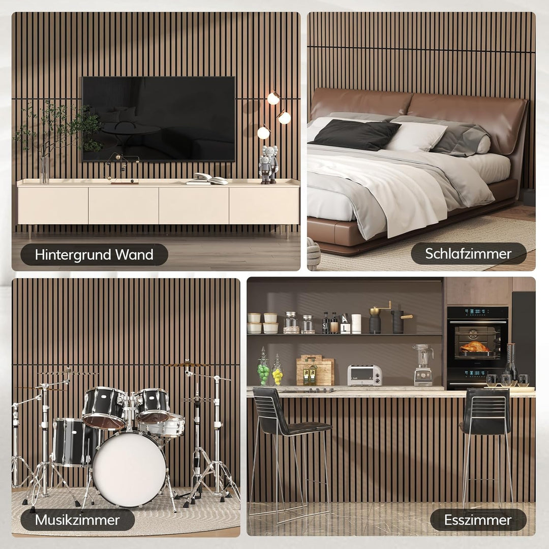 TONOR Akustikpaneele HOLZ Selbstklebend 2,976m²- 4 Stück je 122 x 61 x 2,1 cm, 3D Holzpaneele Wand L