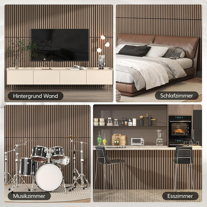 TONOR Akustikpaneele HOLZ Selbstklebend 2,976m²- 4 Stück je 122 x 61 x 2,1 cm, 3D Holzpaneele Wand L