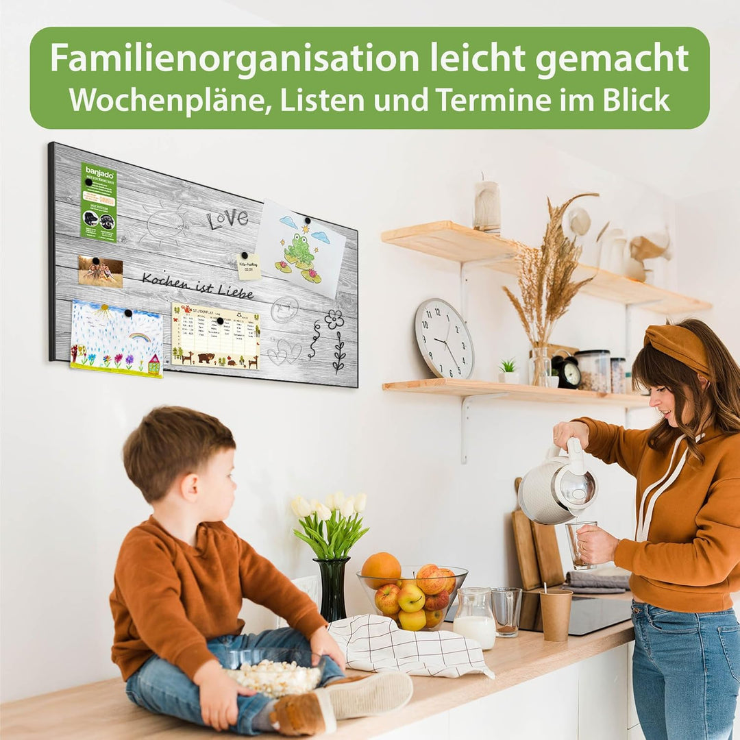 banjado Magnettafel schwarz 78 x 37cm / Magnetwand Metall/Magnetpinnwand als Memoboard/Pinnwand Magn