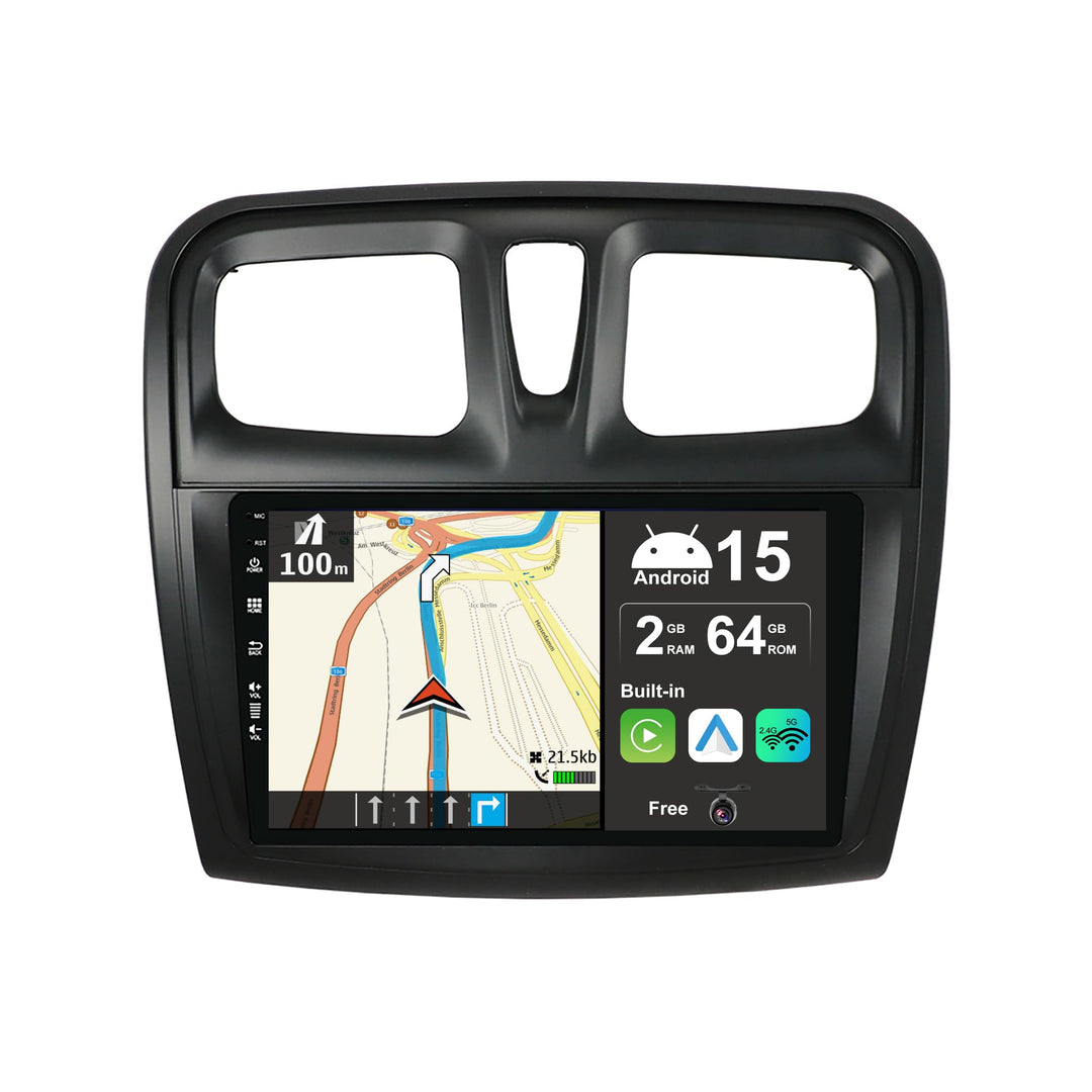 Android 15 IPS Autoradio Passt für Renault Logan 2/Sandero 2 /Symbol (2014-2019) - Eingebautes CarPl