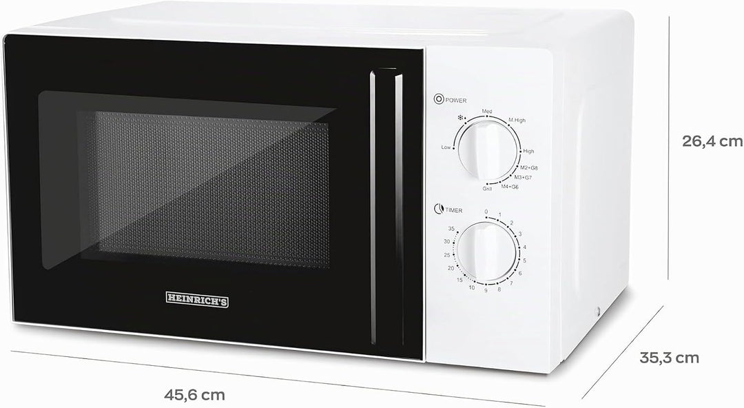 HEINRICHS Mikrowelle, kompakte Mikrowelle, 20L Volumen, 9 Leistungsstufen, inkl.35min.Timer, Defrost