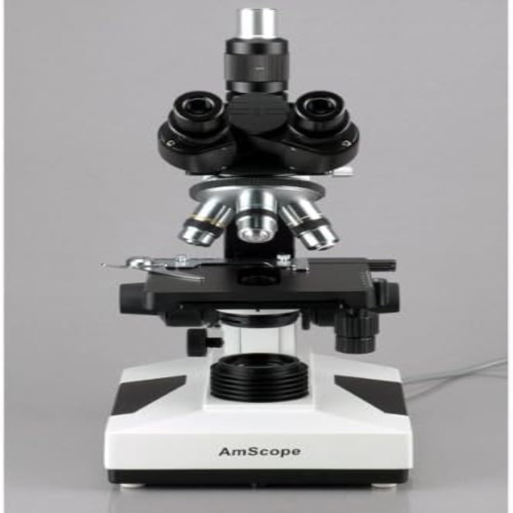 AmScope T490B-DK Trinokulares Zusammengesetztes Dunkelfeldmikroskop, 40X-2000X, 12" x 9" x 16", Weis