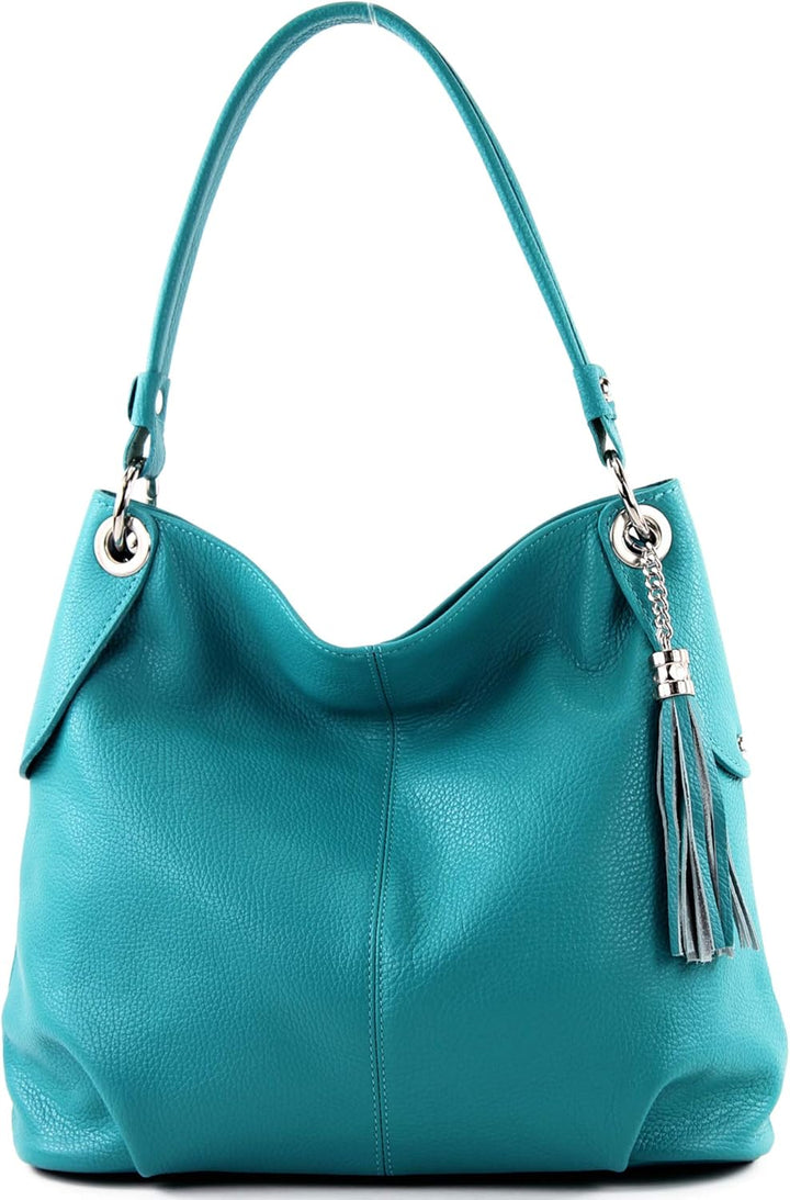 modamoda de - T185 - ital. Damen Schultertasche aus Leder Türkis_1, Türkis_1