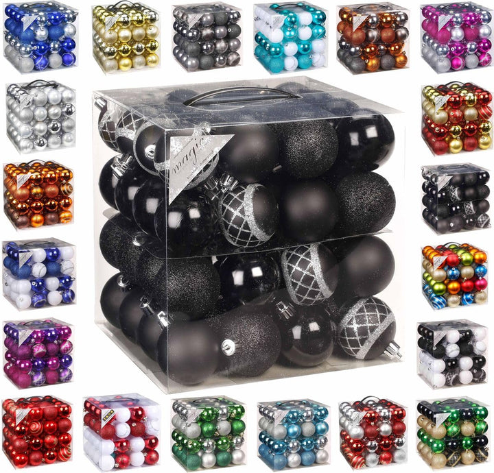 64x Kunststoff Christbaumkugeln Ø 6cm Kugel Box Glanz Glitzer Matt Dekor Inge inkl. Aufhänger, Farbe