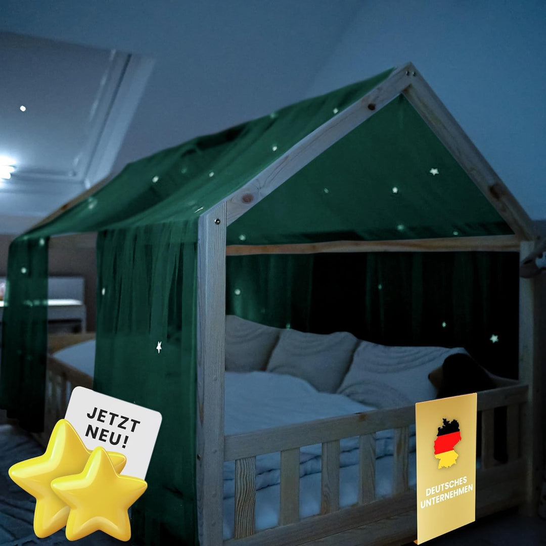lilimaus Hausbett Himmel mit leuchtenden Sternen - Betthimmel Hausbett Deko - Geschenk Mädchen & Jun