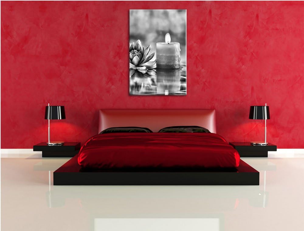 Pixxprint Monocrome, Kleine Seerose neben Kerze, Format: 100x70 auf Leinwand, 100x70