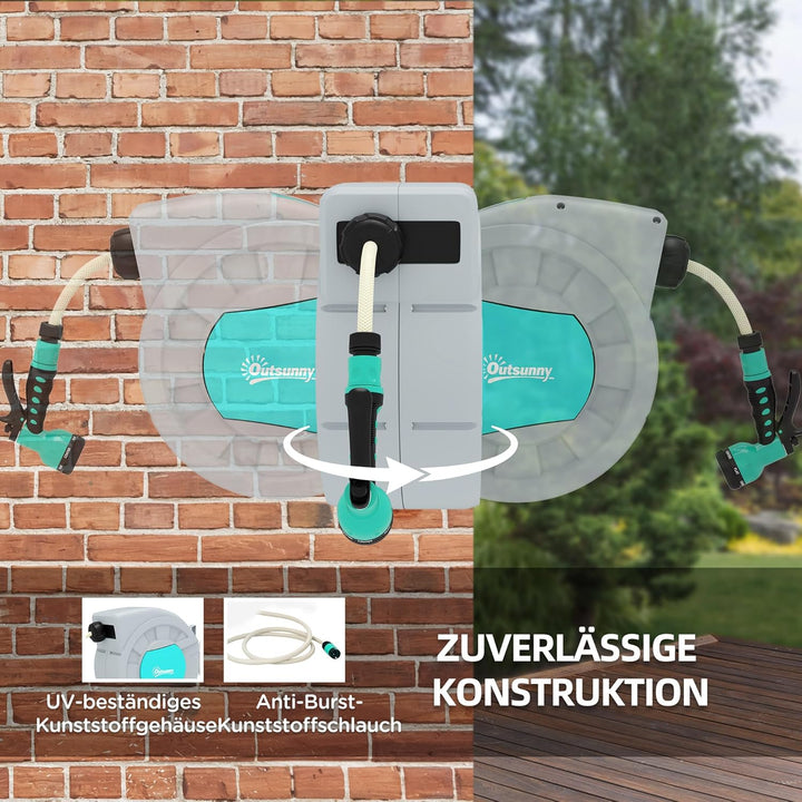 Outsunny Schlauchtrommel mit Gartenschlauch 20m, 180° schwenkbar Schlauchbox, Schlauchaufroller zur