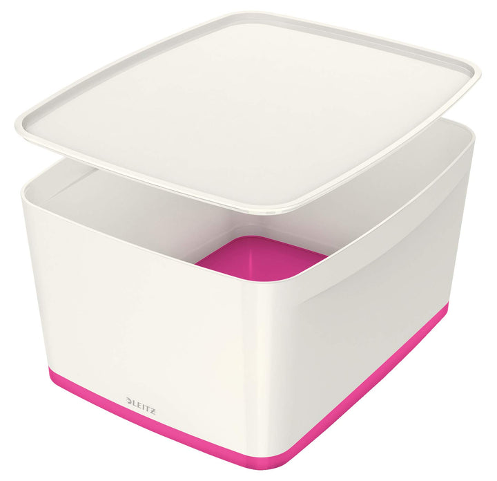Leitz MyBox, Aufbewahrungsbox mit Deckel, Gross, Blickdicht, Weiss/Pink Metallic, Kunststoff, 521610