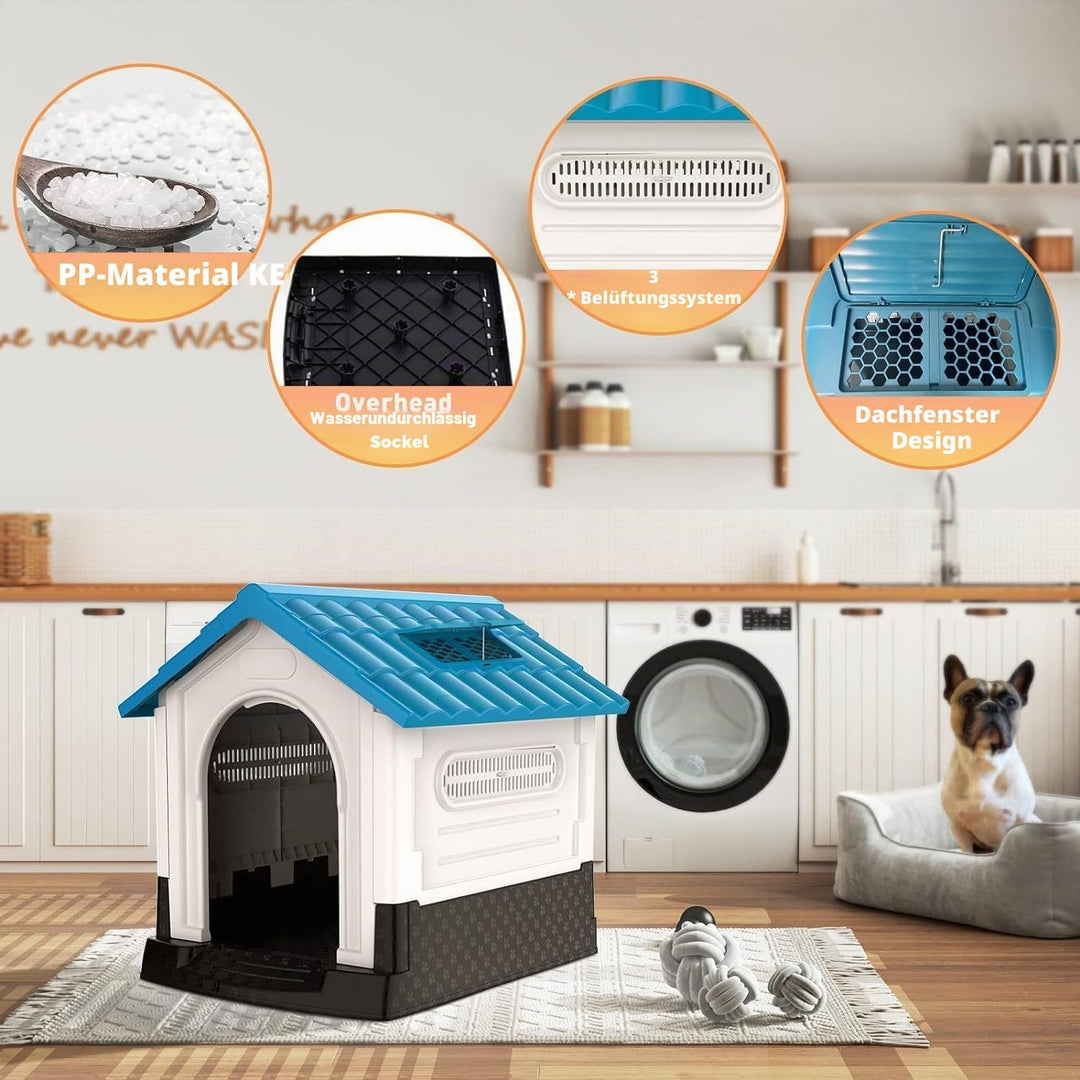 Lanco - Zwinger für kleine Hunde mit verstellbarem Dach und Toilette. Innen- und Aussenbereich mit L