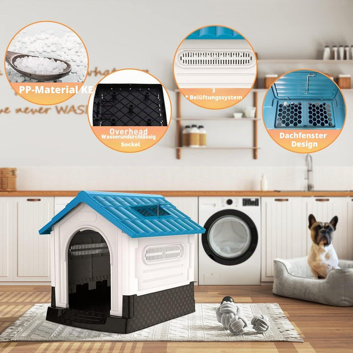 Lanco - Zwinger für kleine Hunde mit verstellbarem Dach und Toilette. Innen- und Aussenbereich mit L