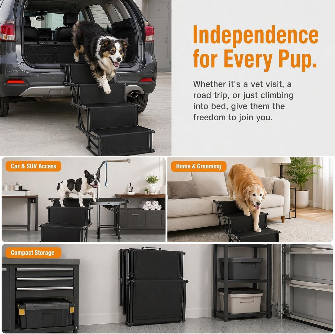 Hundetreppe Auto Klappbar, Hunderampe 4 Stufen für Auto, SUV &amp; Hohe Betten | Leichte Design bis 80 k
