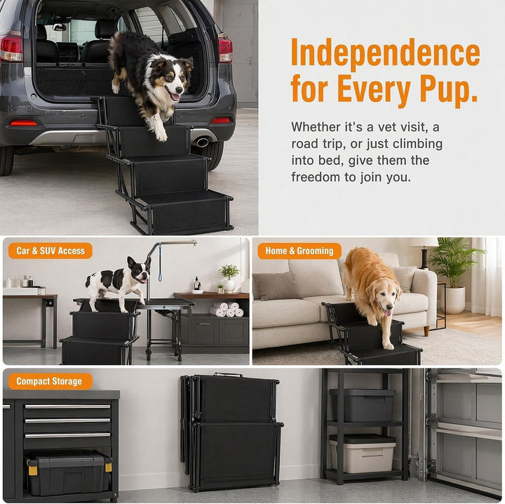 Hundetreppe Auto Klappbar, Hunderampe 4 Stufen für Auto, SUV &amp; Hohe Betten | Leichte Design bis 80 k