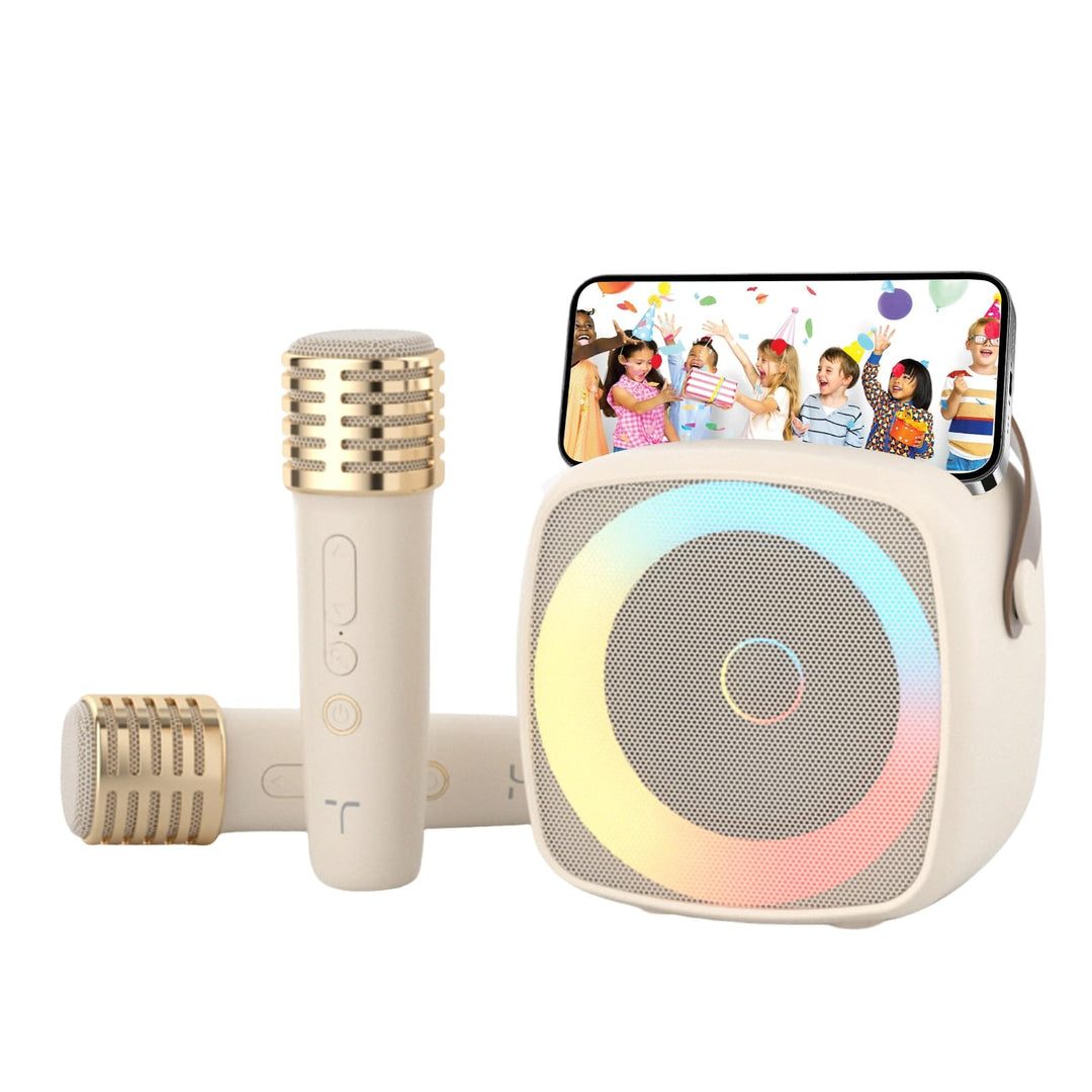 Karaoke Maschine 2 Mikrofone für Jungen Mädchen, tragbare Bluetooth-Lautsprecher mit dynamischen Lic
