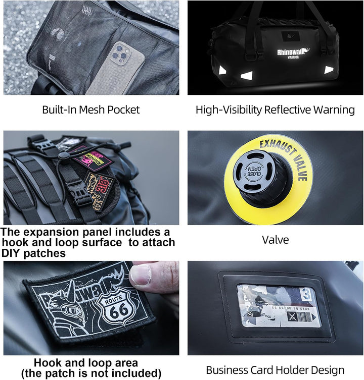 Rhinowalk Motorrad Hecktasche 40L – wasserdichte Gepäcktasche mit Erweiterungs-Panel, MOLLE-System &amp;