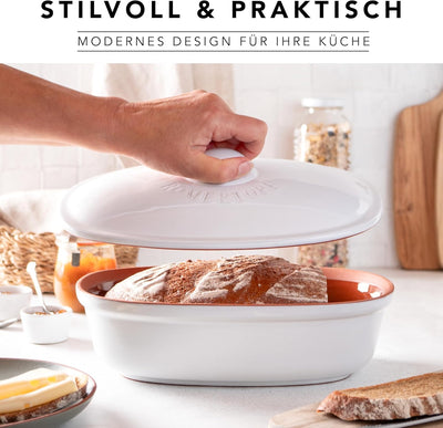 Römertopf Ovaler Brottopf aus natürlicher Keramik, ideal für die Aufbewahrung von Brot und Gebäck 30