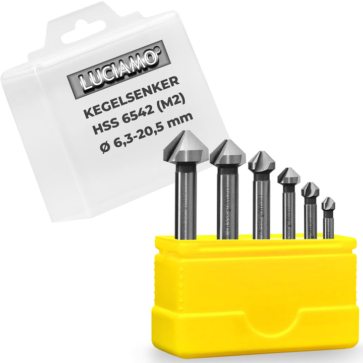 6 Stück 90° Profi Senker Set HSS M2 (6542) - für Holz, Metall und Kunststoff - ein Muss für jeden We