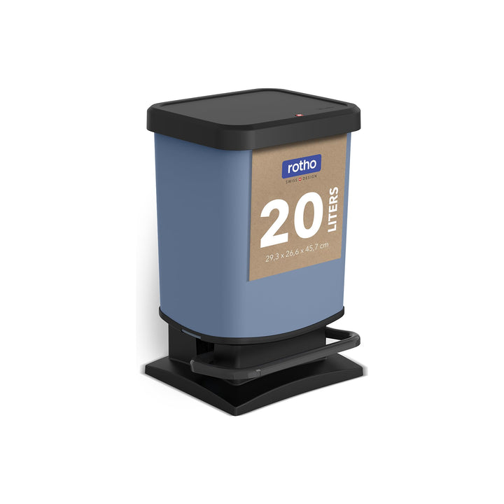 Rotho Paso Mülleimer 20l mit Deckel, Kunststoff (PP recycelt) BPA-frei, blau, 20l (29.3 x 26.6 x 45.