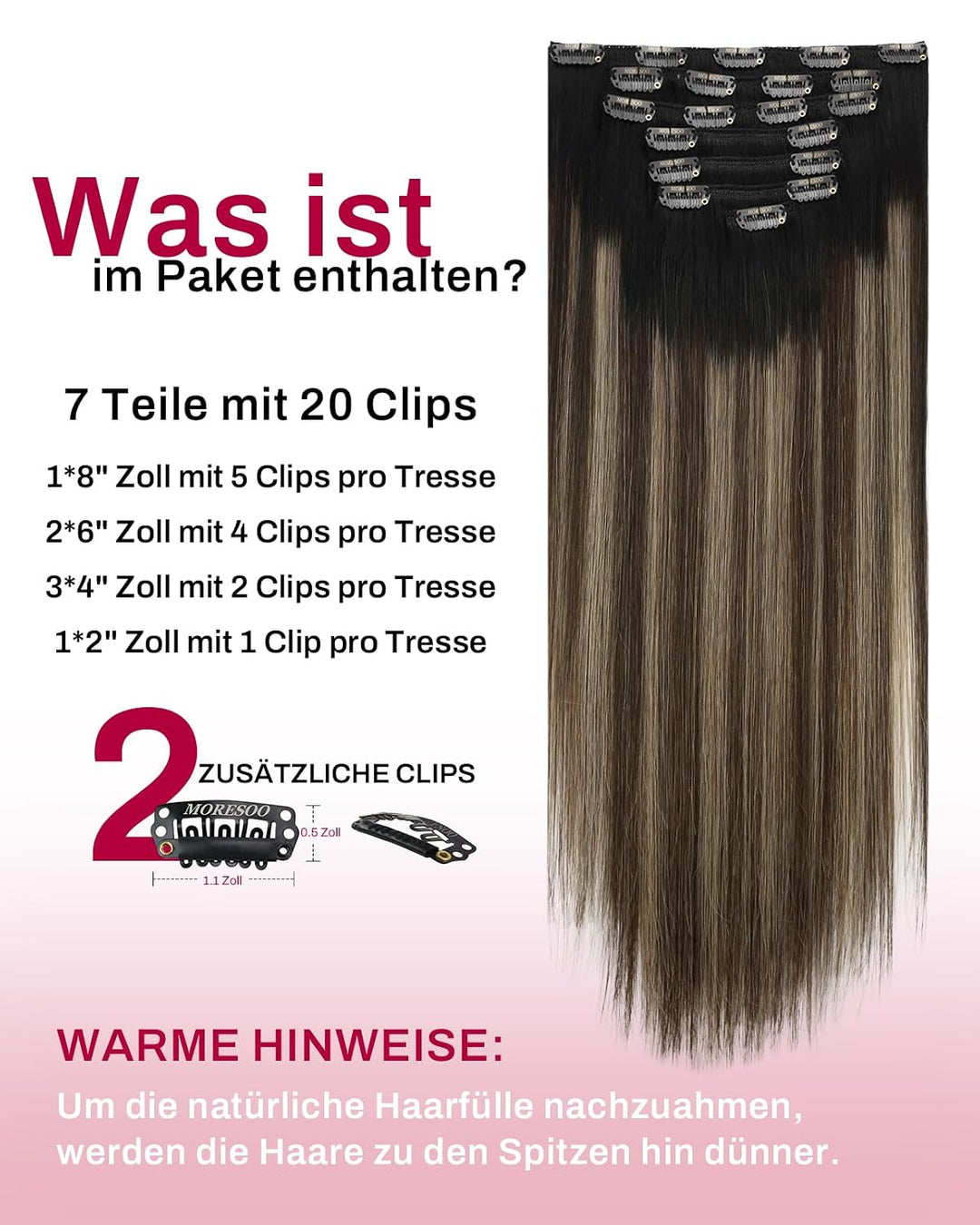 Moresoo Clip in Extensions Echthaar Schwarz Remy Echthaar Extensions Clip in Balayage Haarextension