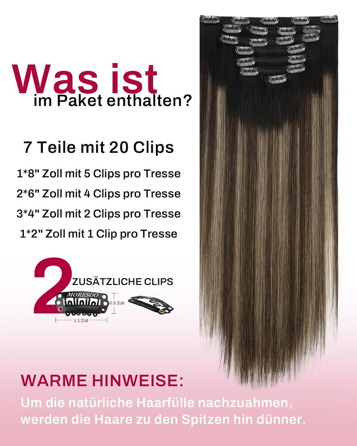 Moresoo Clip in Extensions Echthaar Schwarz Remy Echthaar Extensions Clip in Balayage Haarextension