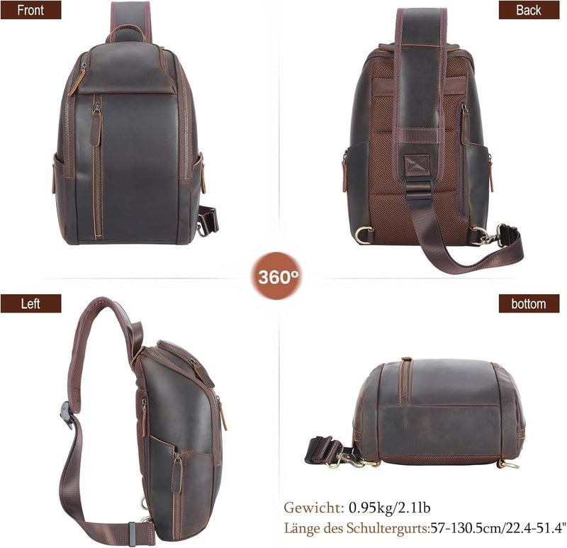 TIDING Herren Taschen Sling Bag Crossbody Leder Schultertasche Rucksack Umhängetaschen Herren für Re