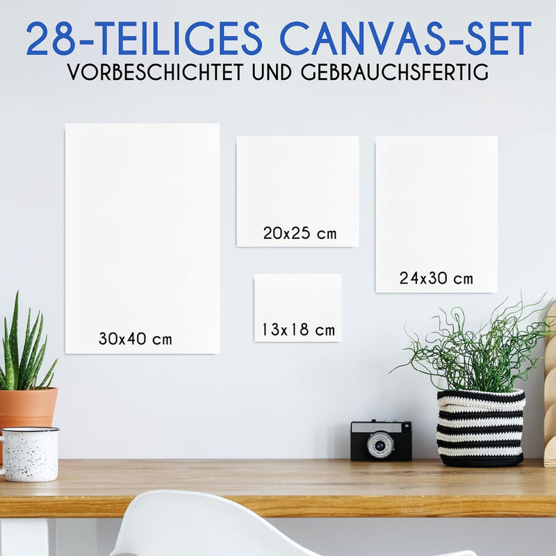 Zenacolor Leinwand Set 28 Stück - Leinwand Zum Bemalen Gross - Canvas Multi-Grössen 30x40 (A3), 24x4