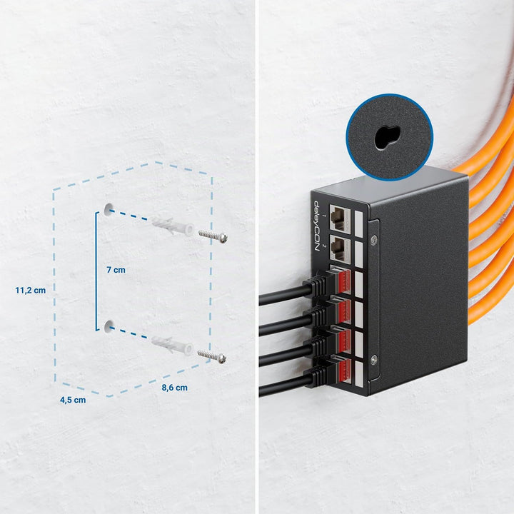 deleyCON 6 Port CAT7 Patchpanel Set 10 Gbit/s STP RJ45 - Schwarz | Mit 6x CAT.7 RJ45 Keystone Jack M