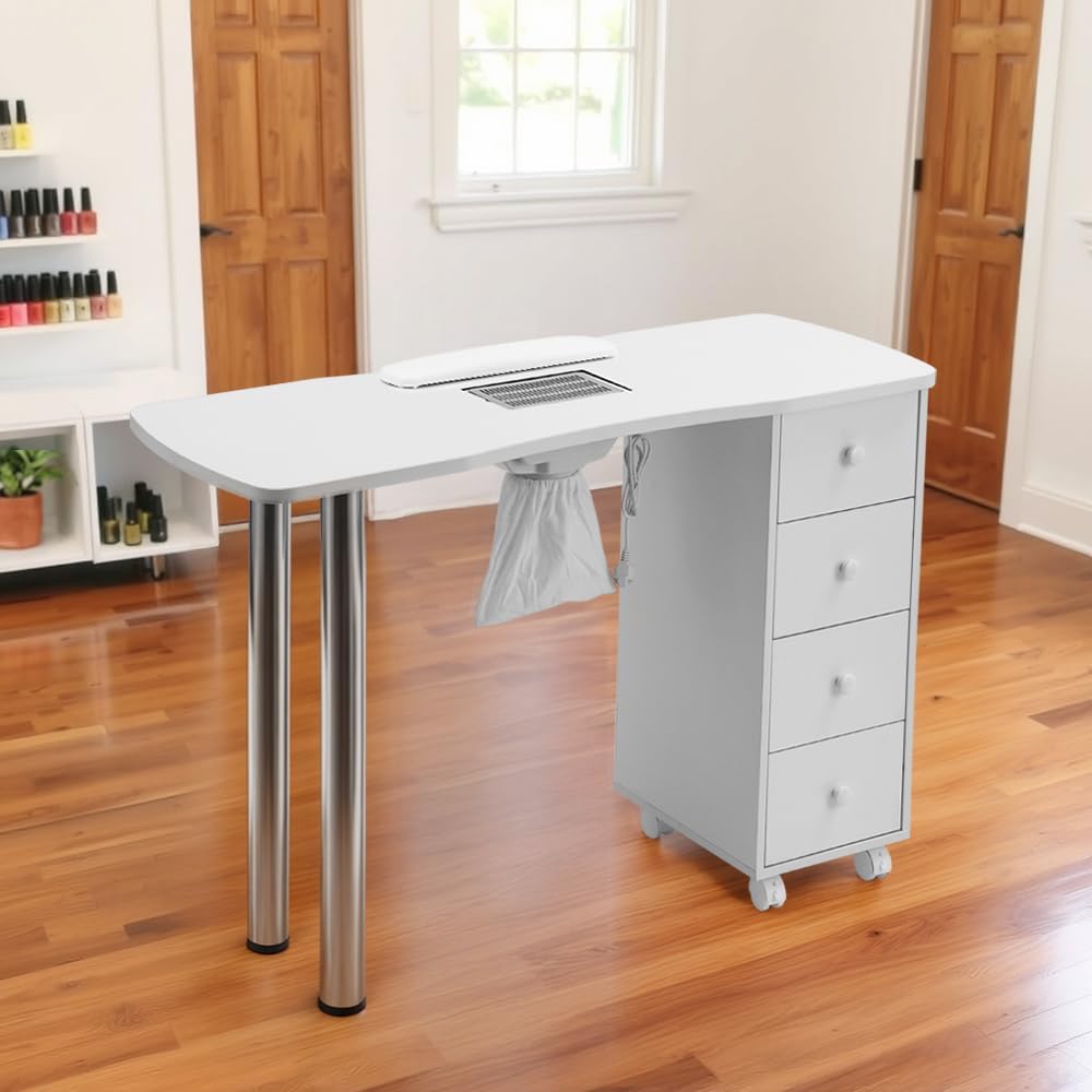 Weisser Maniküre-Tisch mit Schubladen-Staubsammler Handgelenkauflage Armlehne Salon-Home Use Stil E,