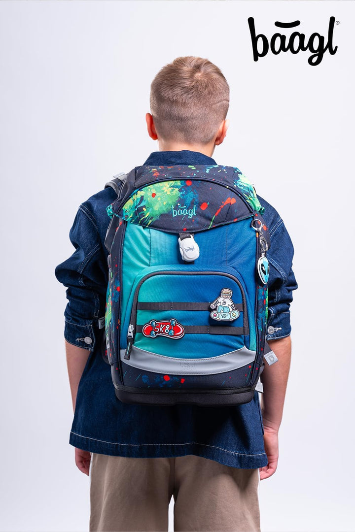 Baagl Schulranzen Jungen Set 5 Teilig (Airy Plus Schultasche für 1. Klasse, Mäppchen, Turnbeutel, Sc