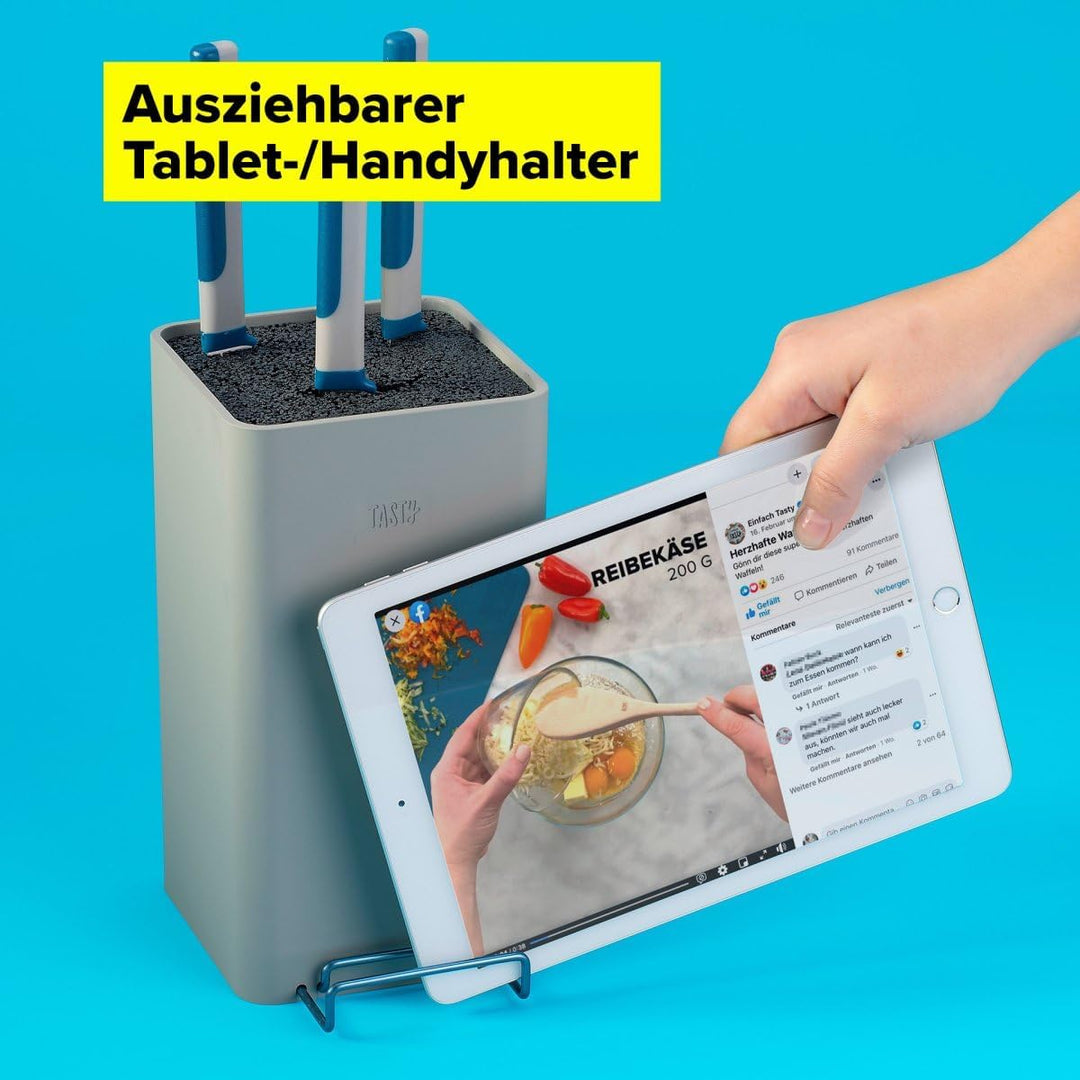 Messerblock-Set inkl. 3 Messern, 4-tlg, Universalmesserblock mit Borsteneinsatz, inkl. Tablet- und H