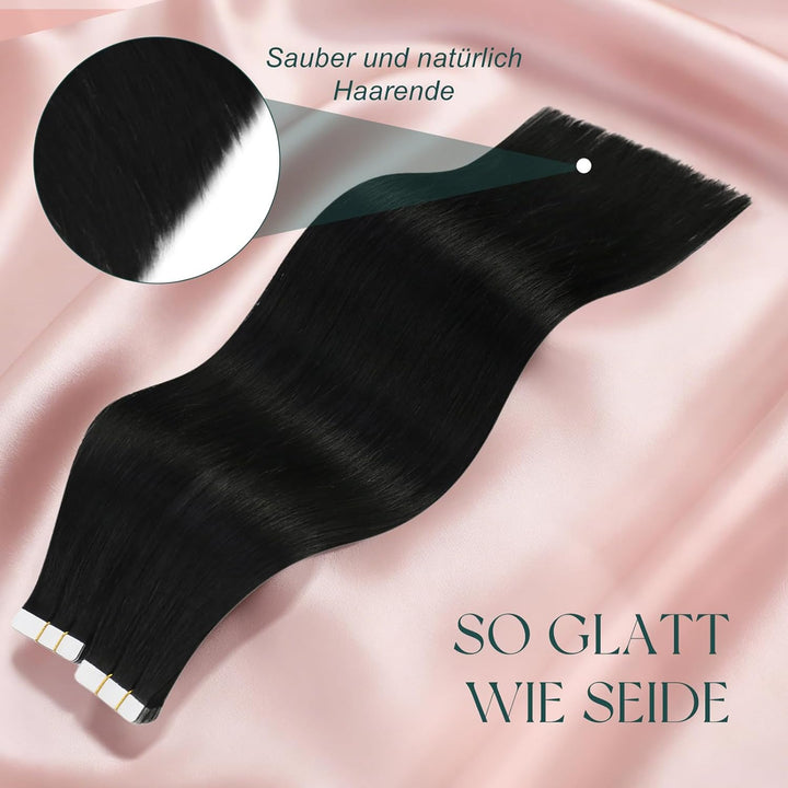 Easyouth Remy Tape in Echthaar Extensions Tape in Haarverlaengerung Schwarz Glatt Tape Extensions Ec