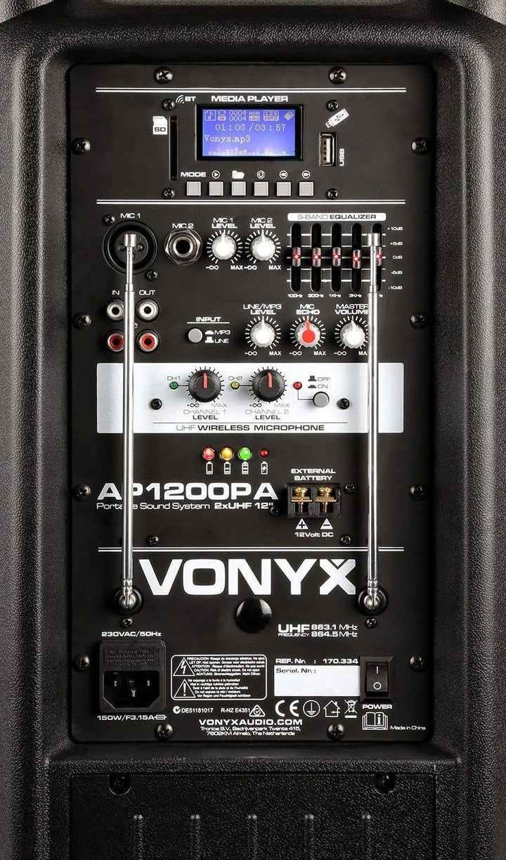 Vonyx AP1200PA - Mobile Partybox Bluetooth mit Akku, 600 Watt Party Lautsprecher mit Mikrofon, Musik