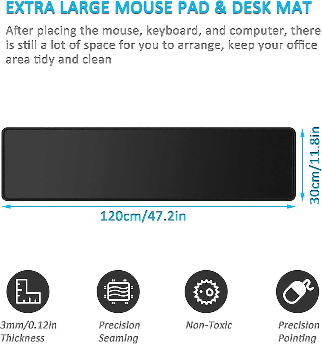 LL-COEUR XXL Schwarz Mauspad Gaming Mouse Mat Laptops Schreibtischunterlage Desk Pad (1200 x 300 x 3