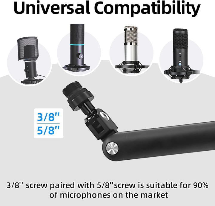 Yazoni 3LB Mikrofonarm – 360° schwenkbarer Low-Profile-Mikrofonarmständer mit Tischklemme, Schrauben