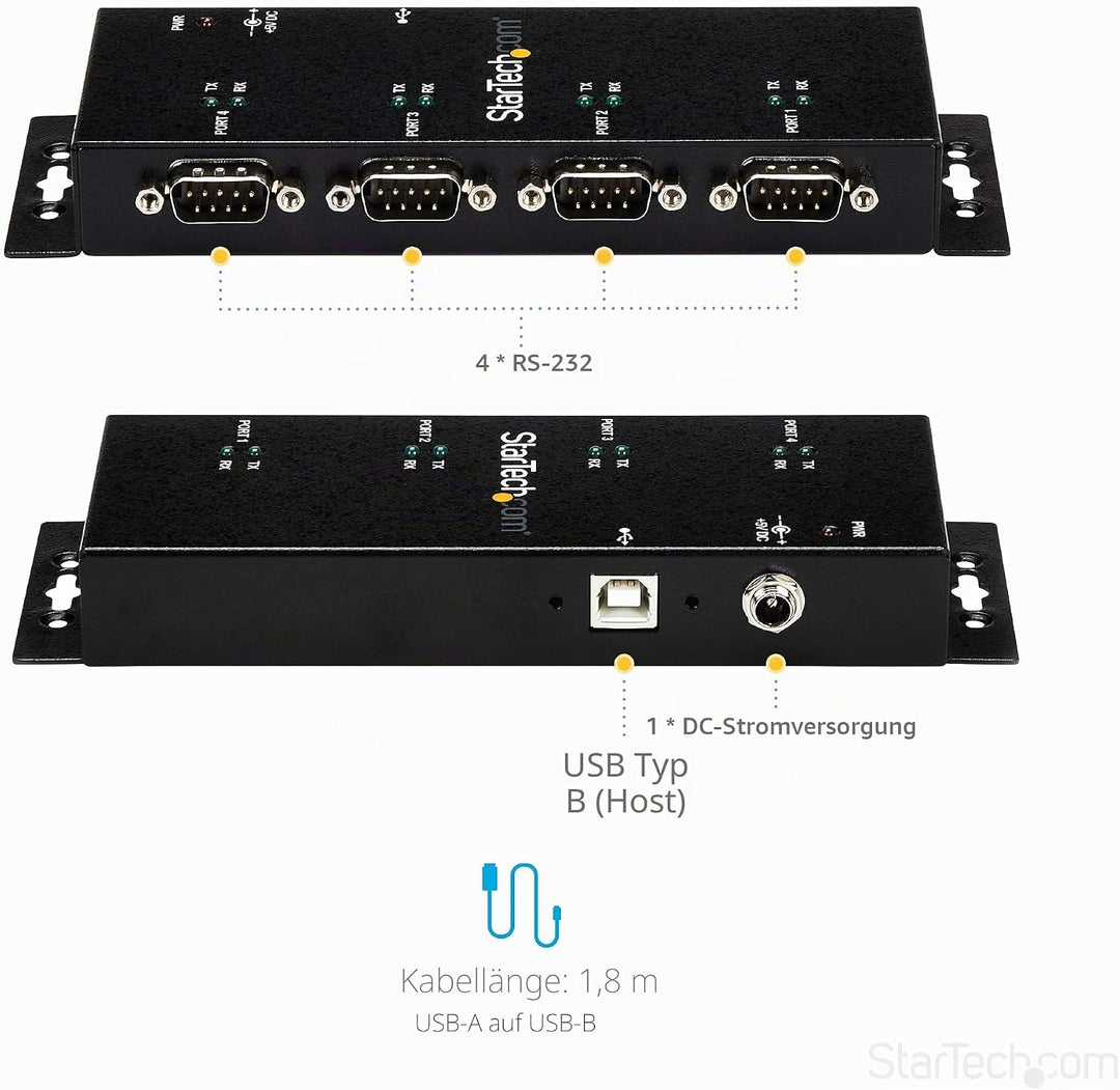 StarTech.com USB-Port auf 4 RS-232 Adapter (Serieller Adapter mit einem robusten Gehäuse, USB auf RS