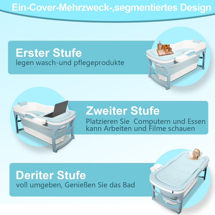 Faltbare Badewanne für Erwachsene, Klappbare Mobile Badewanne 118×60×50 cm, Tragbar &amp; Platzsparend,