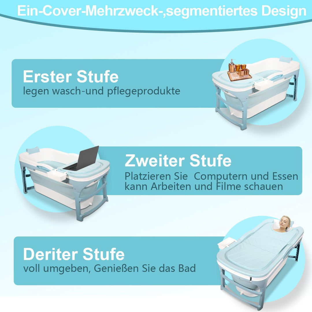 Faltbare Badewanne für Erwachsene, Klappbare Mobile Badewanne 132×60×50 cm, Tragbar &amp; Platzsparend,