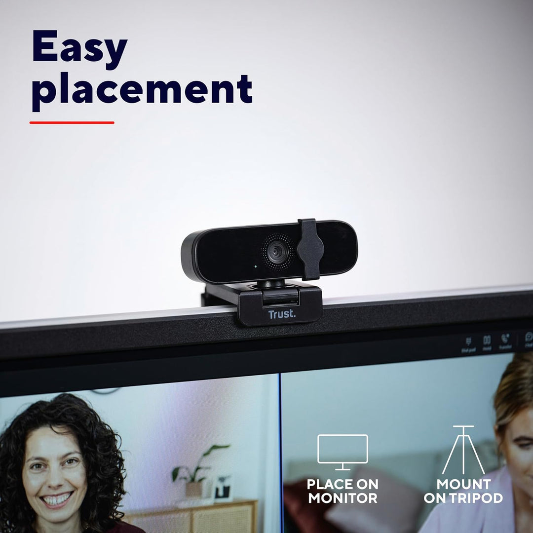 Trust Tanor 1080p Webcam PC, Full HD USB Web Cam mit Blickschutzfilter, PC Kamera mit Mikrofon, Fixf
