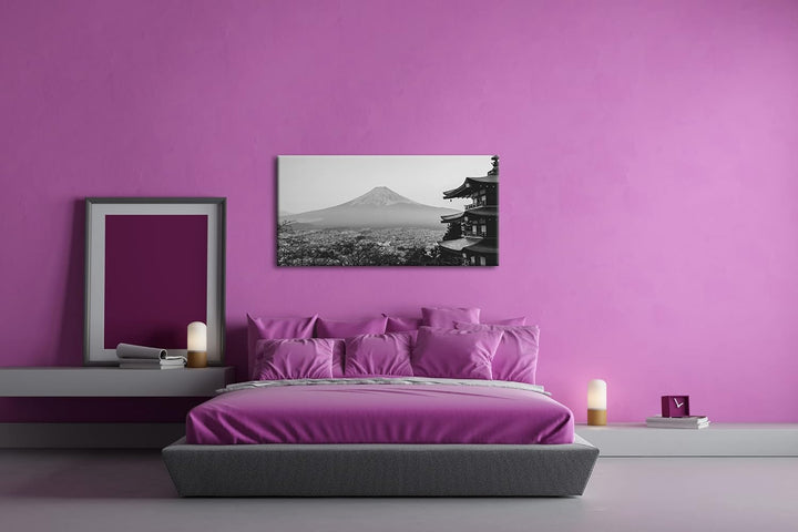 der mit Schnee bedeckte Fuji Berg aus Japan Panorama 80x40 cm Effekt: Schwarz/Weiss als Leinwandbild
