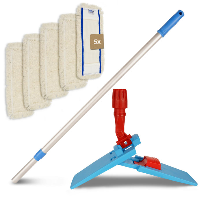 G.I.V. Bodenwischer Set 40cm Klapphalter mit Fusstaste + Teleskopstiel ausziehbar 88-150cm inkl. 5X