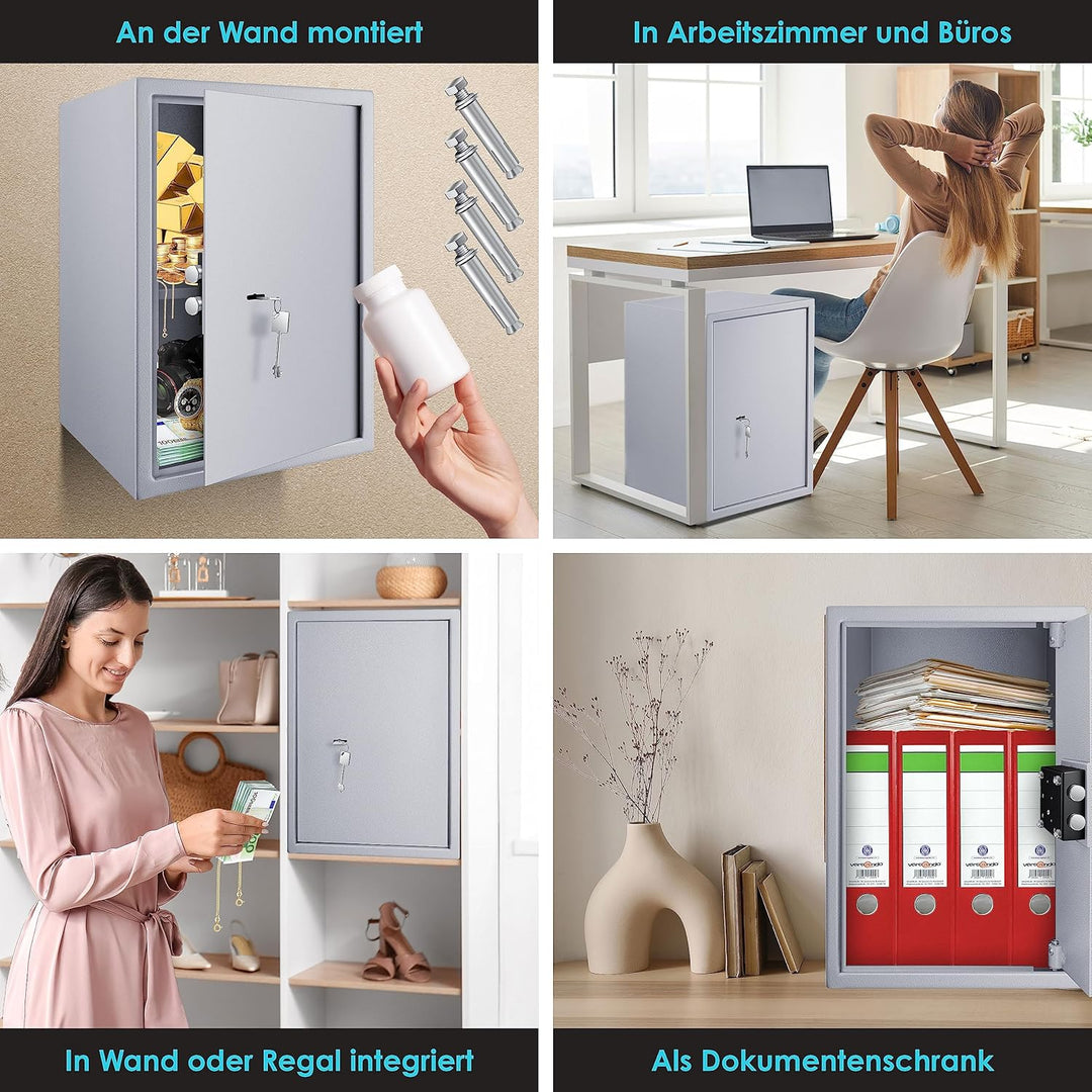 KESSER® Tresor Möbeltresor mit Doppelbartschloss, Safe Geldschrank Boden-Wandtresor Wandsafe 50x35x3