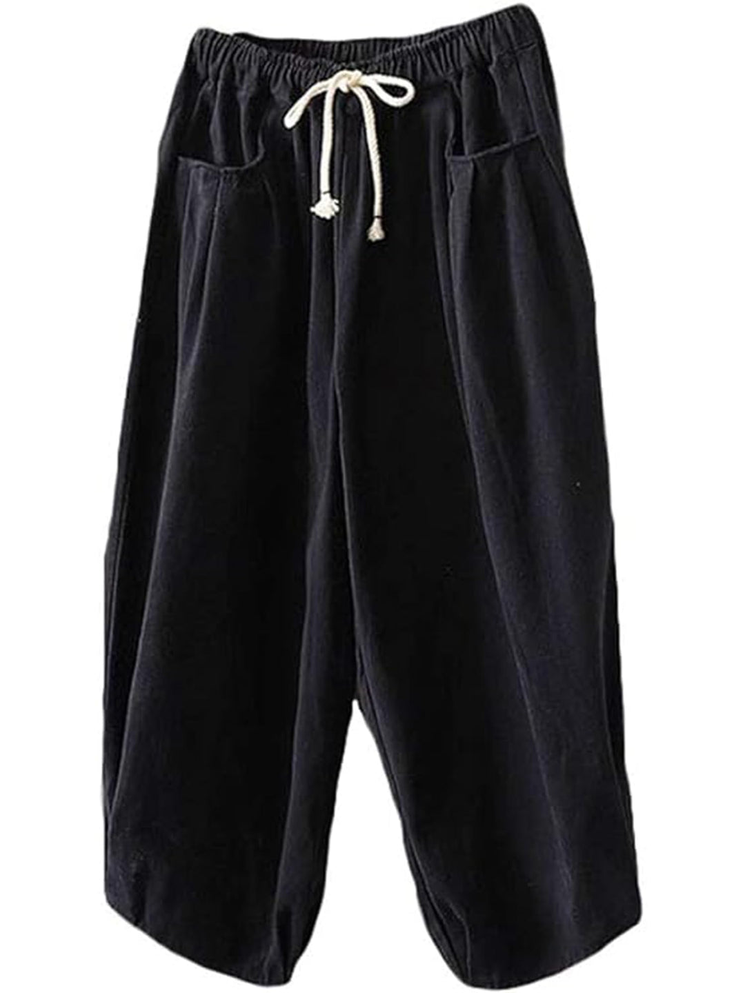 FTCayanz Damen Weite Baggy Haremshose Freizeithose Sommer Baumwolle Lockere Palazzo Hosen mit Tasche