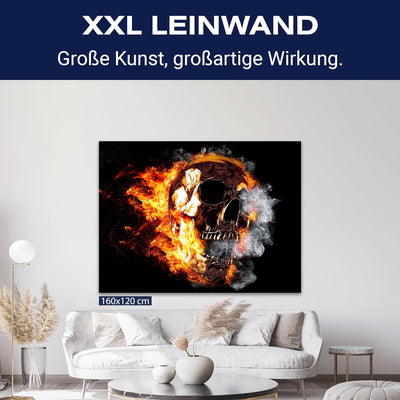 wandmotiv24 Leinwand-Bilder Totenköpfe, Grösse 100x75cm, Querformat, Totenkopf in Feuer & Flamme, Ra